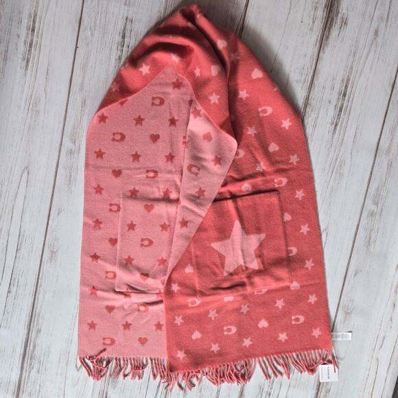 Coach Stars and Heart Pink Oversized Muffler Scarf New - Picture 1 of 4